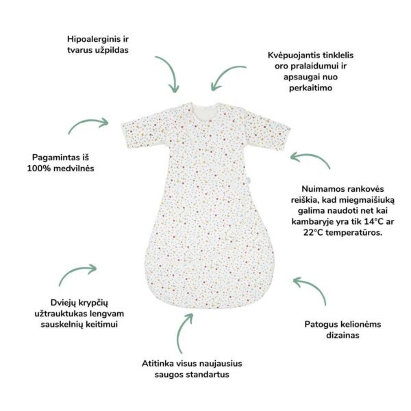 Purflo® miegmaišis 2,5 TOG (3-18 mėn.) Purflo miegmaišis kūdikių miegas vaikų miegas saugus kūdikio miegas saugus miegas patarimai miegui universalus miegmaišis miegui