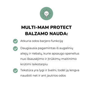 Multi-Mam Protect balzamas speneliams (veganiškas), 30ml pagalba židžndančioms spenelių apsauga išsausėję speneliai balzamas sutrūkinėjusiems speneliams Mylu.lt kosmetika pagalba mamai