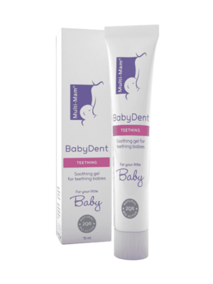 Multi-Mam BabyDent gelis dygstantiems dantukams, 15 ml kūdikių kosmetika priemonės nuo dygstančių dantų skausmo pagalba kūdikiams dantų skausmo malšinimas Mylu.lt kosmetika priežiūros priemonė