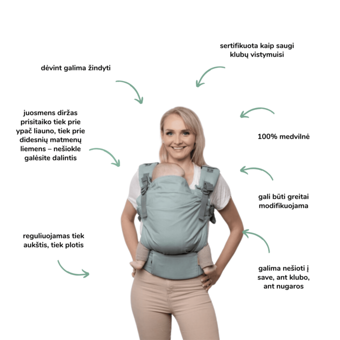 Boba X nešioklė (0-36 mėn) - jūros žalia sertifikuota nešioklė patogi nešioklė sveika klubams nešioklė žindymas su nešiokle Mylu.lt kūdikių nešiojimas vaikų nešiojimas