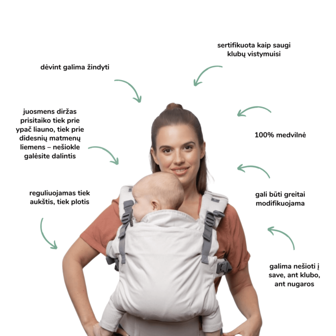 Boba X nešioklė (0-36 mėn) - kreminė smėlio sertifikuota nešioklė patogi nešioklė sveika klubams nešioklė žindymas su nešiokle Mylu.lt kūdikių nešiojimas vaikų nešiojimas