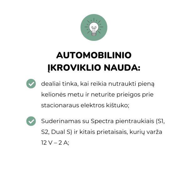 Automobilinis įkroviklis Spectra pientraukiui, 12 V Spectra Dual S pientraukis Spectra prientraukis Mylu.lt patarimai žindymui pieno nutraukimas pagalba žindymui