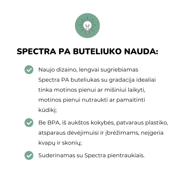 Spectra PA kūdikio buteliukas, 260 ml Spectra buteliukas Spectra prientraukis Mylu.lt patarimai žindymui pieno nutraukimas pagalba žindymui