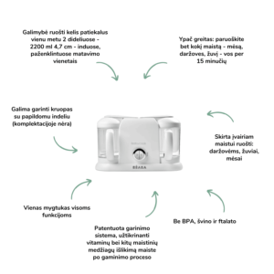 Beaba Babycook Duo trintuvas-garintuvas 4in1 kūdikio primaitinimas vaiko mityba maisto ruošimas kūdikiui