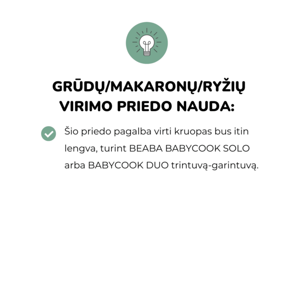 Beaba Babycook Solo Beaba Babycook Duo trintuvas-garintuvas grūdų virimo priedas makaronų virimo priedas kūdikio primaitinimas vaiko mityba maisto ruošimas kūdikiui