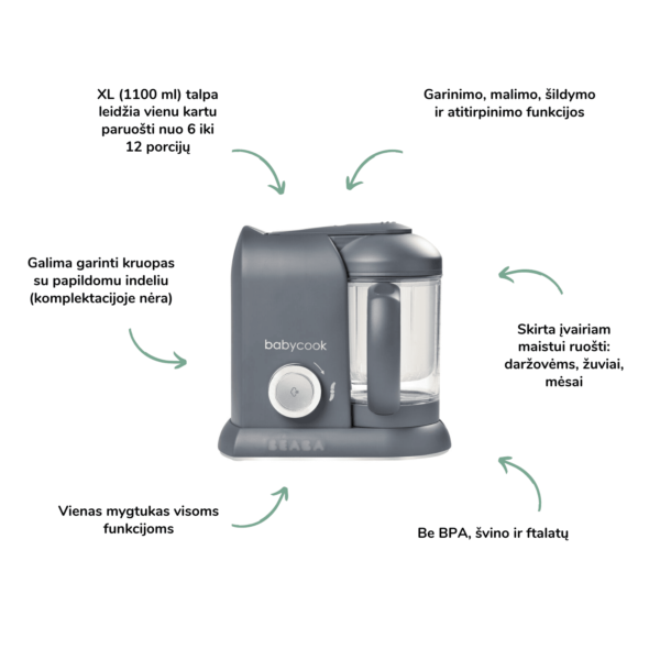 Beaba Babycook Solo trintuvas-garintuvas 4in1 kūdikio primaitinimas vaiko mityba maisto ruošimas kūdikiui