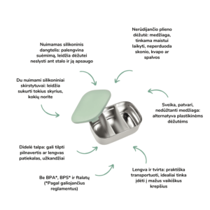 Beaba metalinė reguliuojamų skyrių pietų dėžutė vaikų maitinimas kūdikio primaitinimas vaikų mityba keliaujant maitinima sišvykose Beaba pietų dėžutė