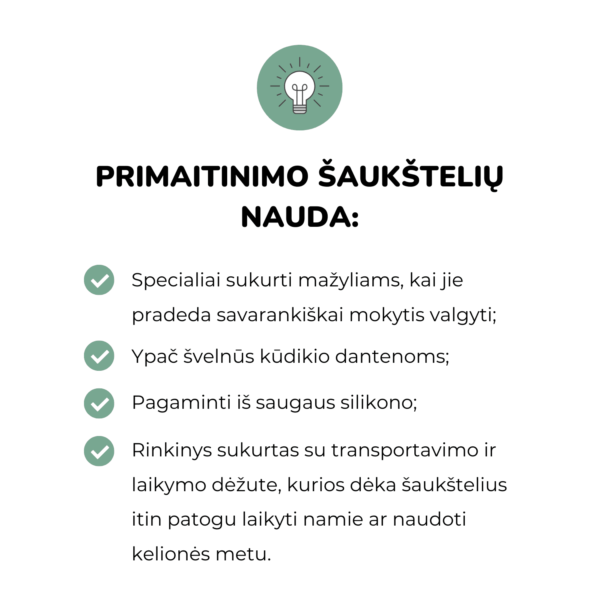 Beaba 2 vnt. silikoninių šaukštelių rinkinys su dėžute (8 mėn.+) rinkinys kūdikiui kūdikių primaitinimas kūdikio mityba primaitinimo pradžia vaiko mityba sveika mityba