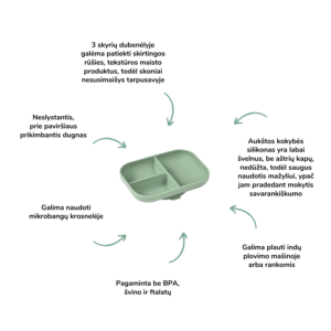 Beaba silikoninė prilimpanti 3 skyrių lėkštė kūdikių primaitinimas kūdikio mityba primaitinimo pradžia vaiko mityba sveika mityba