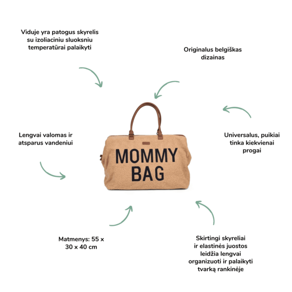 Childhome didelis mamos krepšys Mommy bag, Teddy paasiruošimas gimdymui talpus krepšys mamai