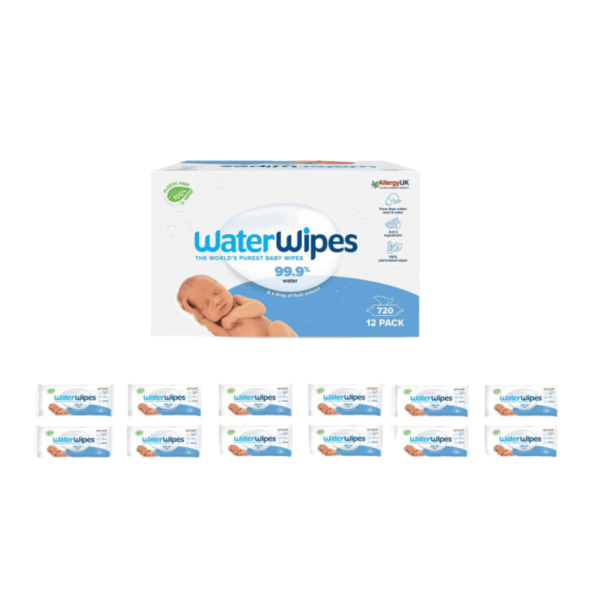 Waterwipes drėgnos servetėlės, 12 pakuočių po 60 vnt., 100% biologiškai skaidžios švariausios servetėlės pasaulyje kūdikio priežiūra naujagimio rpiežiūra drėgnos servetėlės kūdikiams