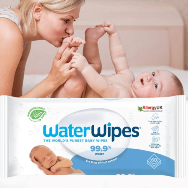 Waterwipes drėgnos servetėlės, 12 pakuočių po 60 vnt., 100% biologiškai skaidžios švariausios servetėlės pasaulyje kūdikio priežiūra naujagimio rpiežiūra drėgnos servetėlės kūdikiams