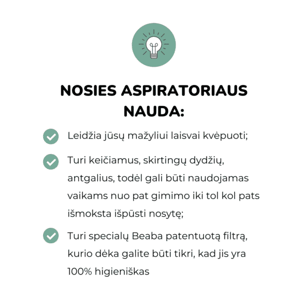 Beaba kūdikių nosies aspiratorius Minidoo kūdikio sloga pagalba kūdikio slogai