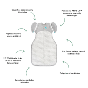 Love to dream™ miegmaišis 2 etapas - su nuimamomis rankovėmis (2.5 TOG) (6-8,5 kg) M dydis miegmaišis kūdikiui kūdikio miegmaišis kūdikio miegas
