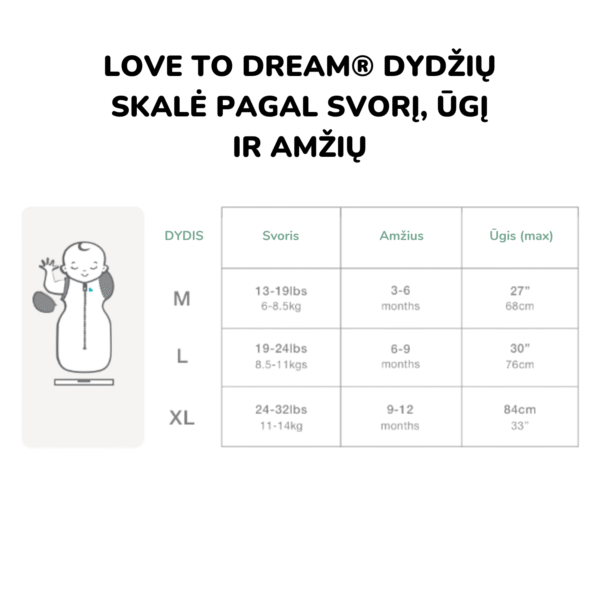 Love to dream™ miegmaišis 2 etapas - su nuimamomis rankovėmis (2.5 TOG) (6-8,5 kg) M dydis miegmaišis kūdikiui kūdikio miegmaišis kūdikio miegas