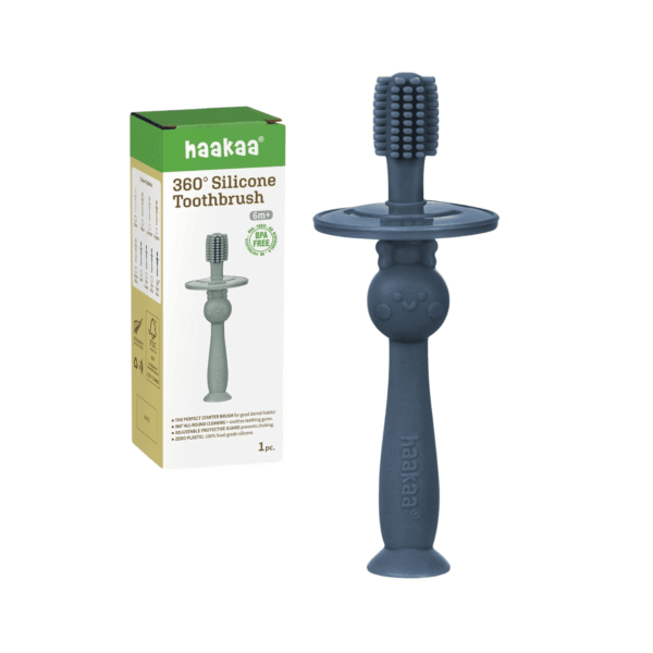 Haakaa 360° silikonins mokomasis dantų šepetėlis kūdikio dantų priežiūra Mylu.lt dantų šepetėliai kūdikiams kūdikio higiena vaikų dantų šepetėlis