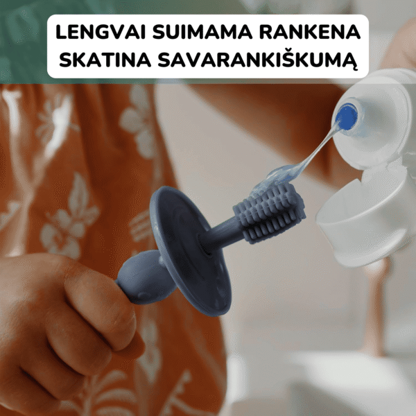 Haakaa 360° silikonins mokomasis dantų šepetėlis kūdikio dantų priežiūra Mylu.lt dantų šepetėliai kūdikiams kūdikio higiena vaikų dantų šepetėlis