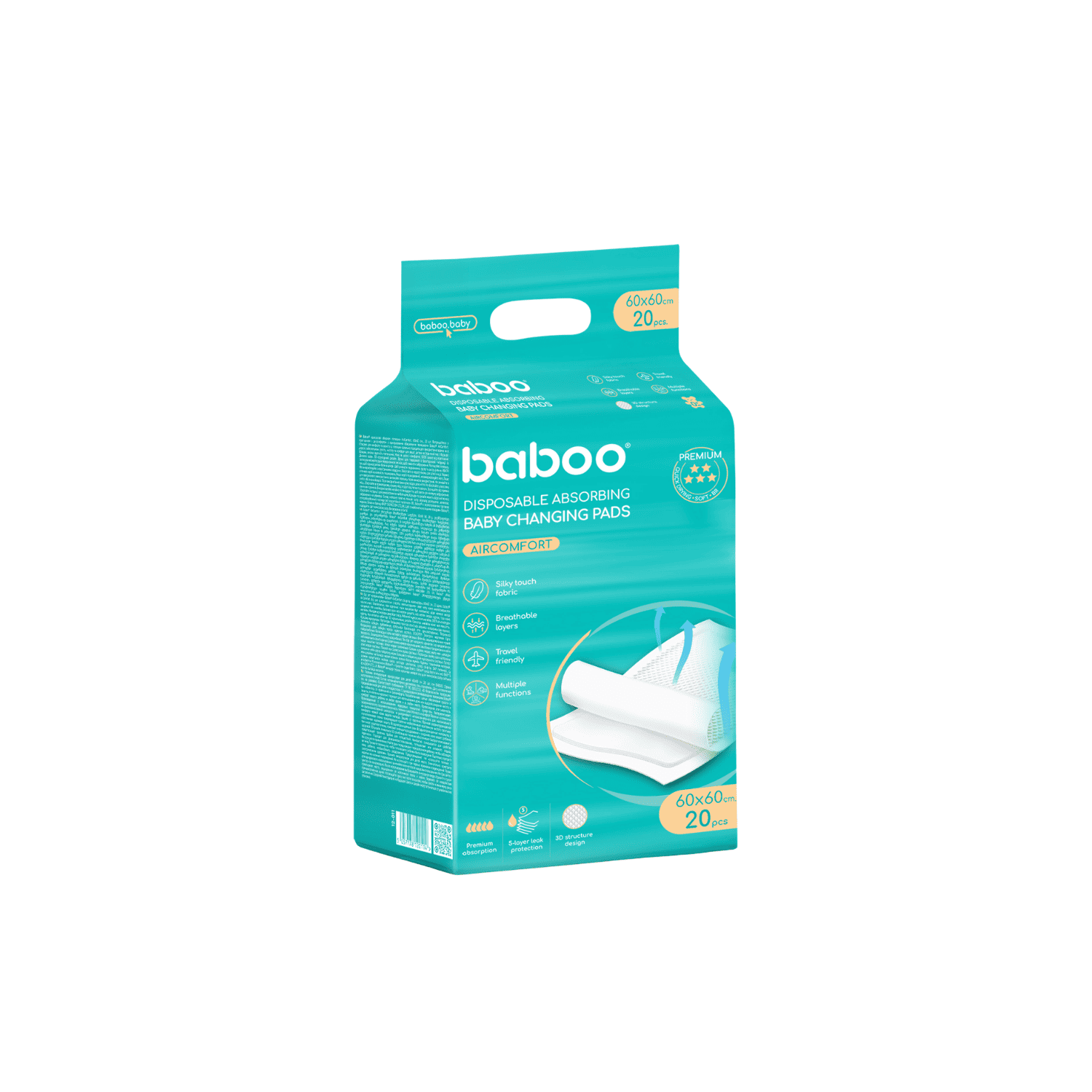 Baboo AirComfort vienkartiniai pervystymo paklotai, 60×60 cm, 20 vnt.