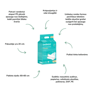 Baboo AirComfort vienkartiniai pervystymo paklotai, 60x60 cm, 20 vnt. kūdikio priežiūria naujagimio higiena kūdikio kraitelis