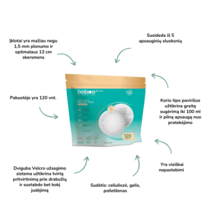 Baboo įklotai į liemenėlę, 120 vnt. įklotai žindant pagalba žindant kūdikio žindymas