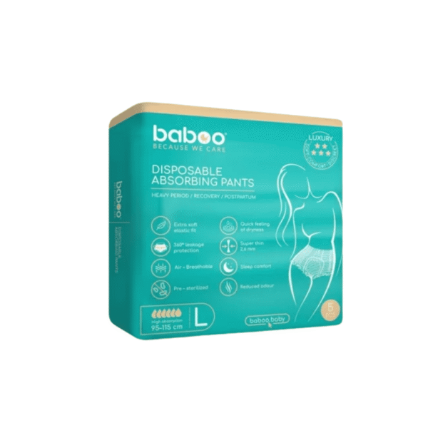 Baboo vienkartinės sugeriančios kelnaitės (5 vnt.) mamos higiena mamos priežiūra po gimdymo kelnaitės po gimdymo pogimdyminės kelnaitės