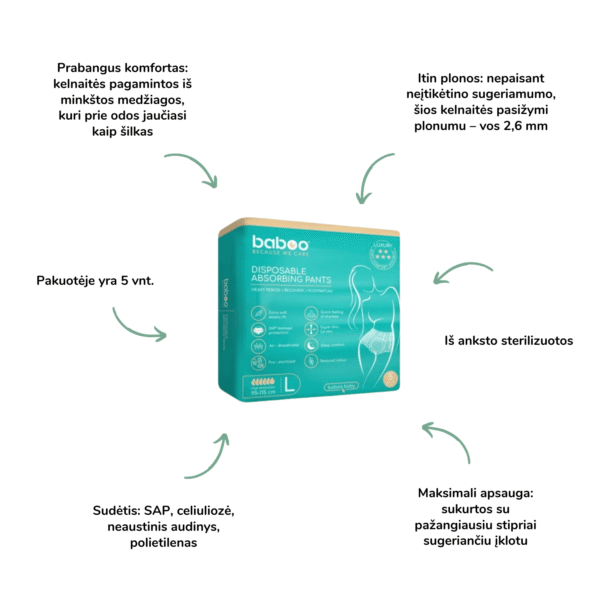 Baboo vienkartinės sugeriančios kelnaitės (5 vnt.) mamos higiena mamos priežiūra po gimdymo kelnaitės po gimdymo pogimdyminės kelnaitės