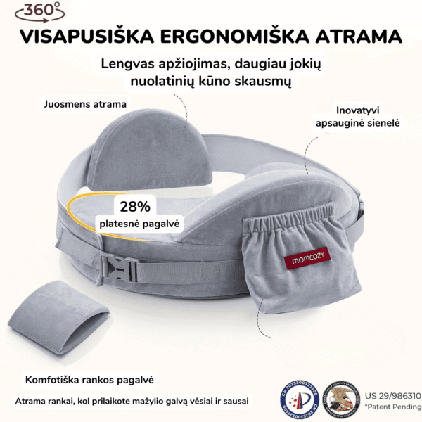 Momcozy CozyPro maitinimo pagalvė kūdikio žindymas kūdikio maitinimas žindymo pagalvė pagalba žindymui kaip žindyti kūdikį Mylu.lt produktai žindymui